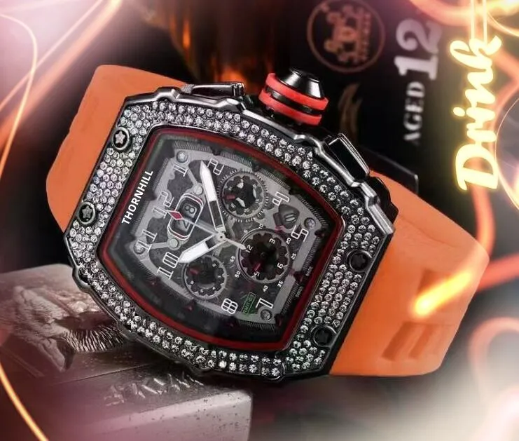 Premium All the Crime Sports Hommes Montres 43mm Plein Diamants Bague Japon Mouvement À Quartz Mâle Horloge En Caoutchouc Ceinture Amoureux Habitant noble et élégant Montre-Bracelet