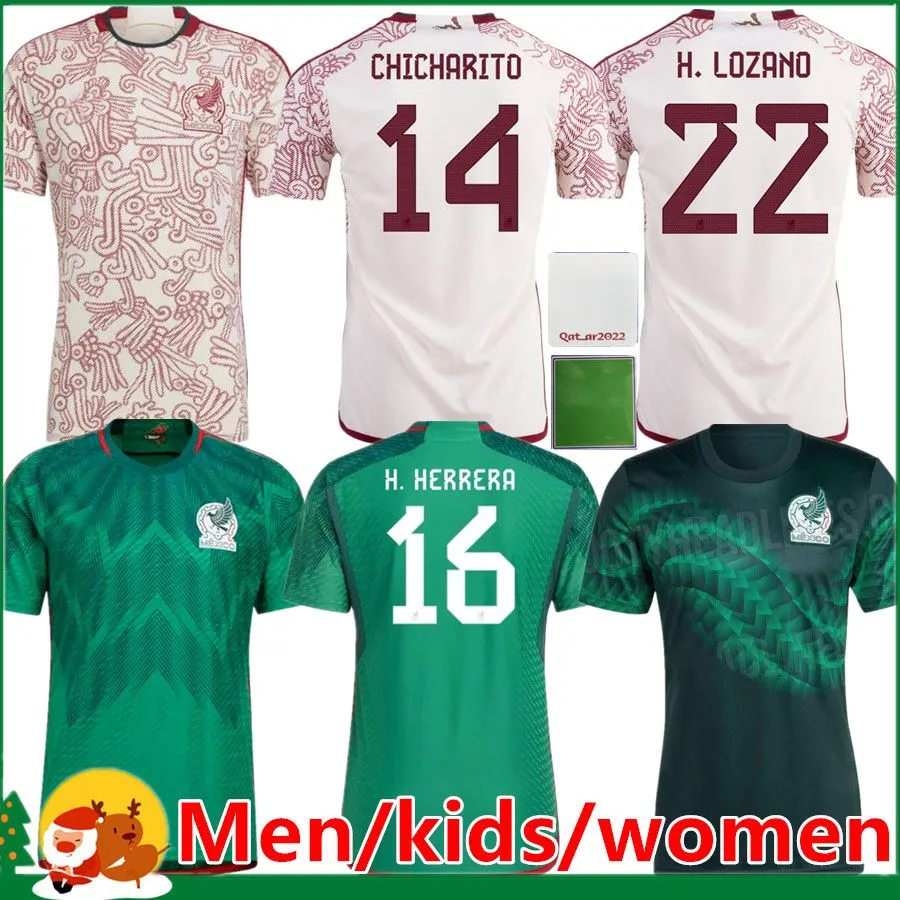 2022 2023 Meksika futbol forması deplasman 22 23 RAUL CHICHARITO LOZANO DOS SANTOS futbol tişörtü Çocuk kiti kadın Erkek takımları üniforma Taraftar oyuncu Versiyonu