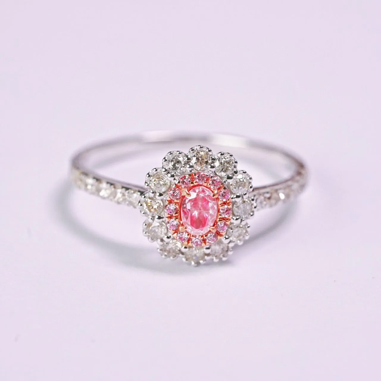 Women's Jewelry ring 0.18ct PINK diamond 0.5CT SUN FLOWER au750 18k white gold ENGAGEMENT
