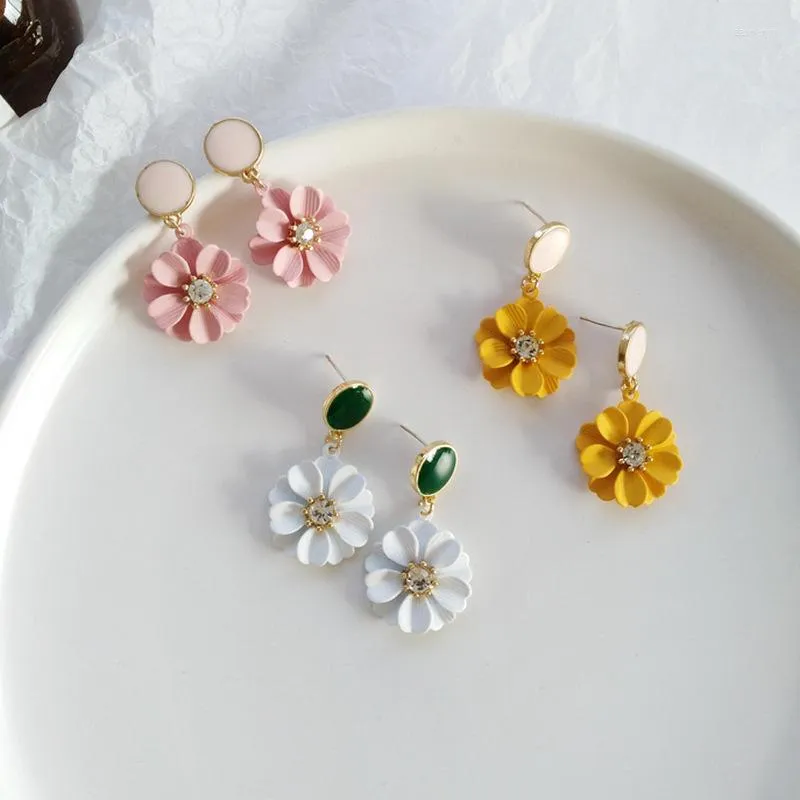 Dangle Earrings 925 Silver Needle Spring Summer Style Flower Selling White Pink Yellow Sweet Drop Earirngs For Women Jewelry Gift