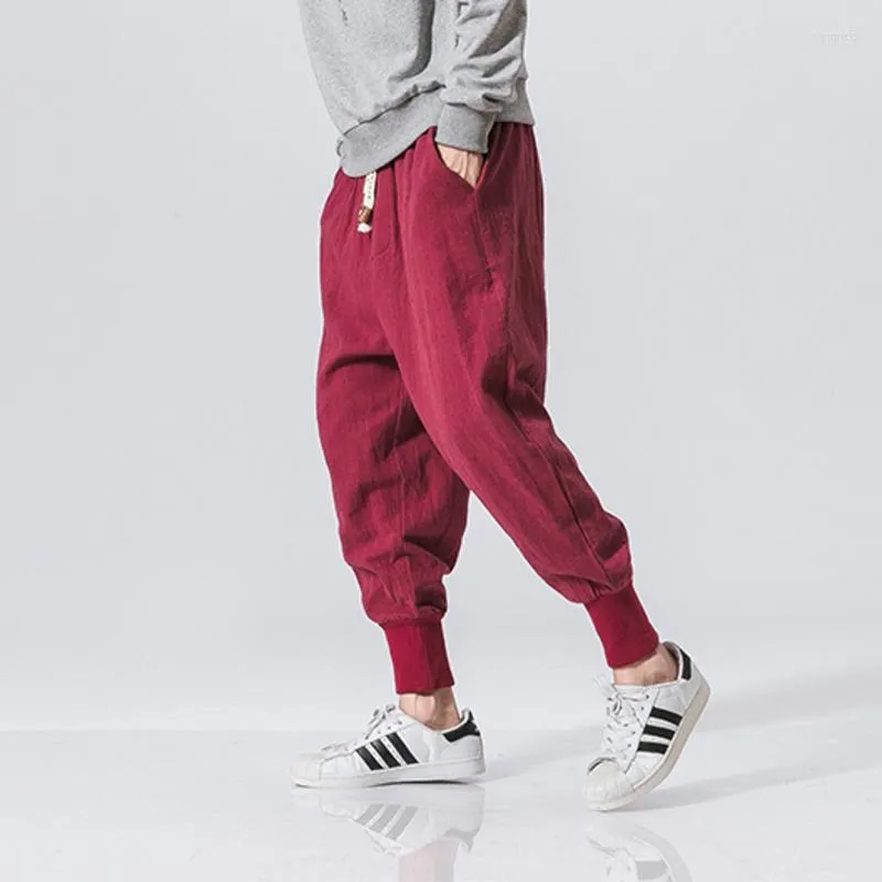 Men's Pants 2022 Men Cotton Linen Jogger Trousers Streetwear Casual Man Harem Solid Color Cargo Oversized Men's Clothing