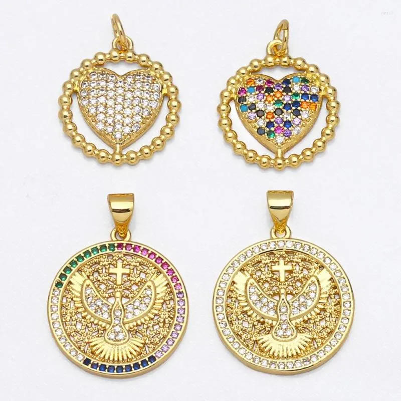 Pendant Necklaces OCESRIO Eagle Medallion Disc Pendants For Jewelry Making Gold Plated Copper Zircon Components Supplies Pdta646