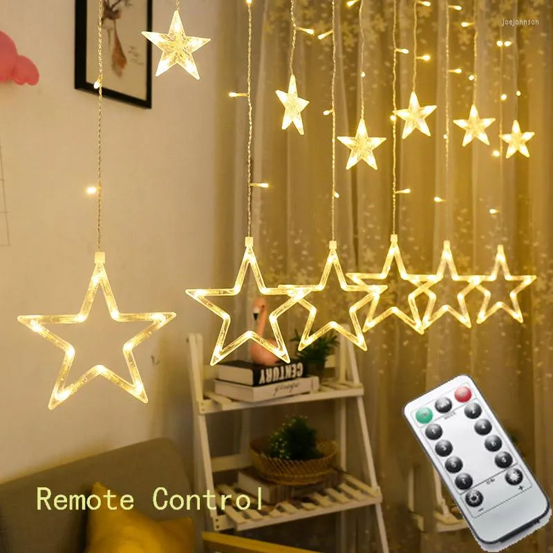 سلاسل 4.5m 138 LED Star String Lights Christmas Fairy Light Garland Curtain for Wedding Home حفلة عيد ميلاد مع عن بُعد