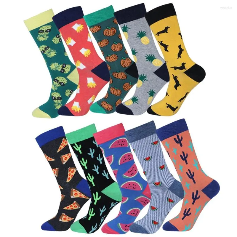 Men's Socks Large Size Funny Men Food Fruit Dog Dress Novelty Pumpkin Watermelon Chips Pizza Pineapple Cactus Dachshund Sock