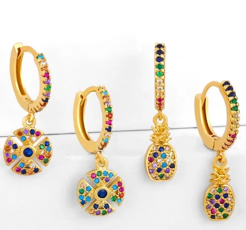 Biżuteria kolczyki sześcienne cyrkonia ananasowe złoto kolor cZ kryształowe klipsy ucha bez przebitych kolczyków dla kobiet biżuteria DK46