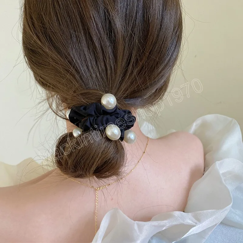 Mulher elegante cabelo pérola laços femininos acessórios para cabelo de borracha elástica banda de cabelo scrunchies de cabelo corda de cabeceira