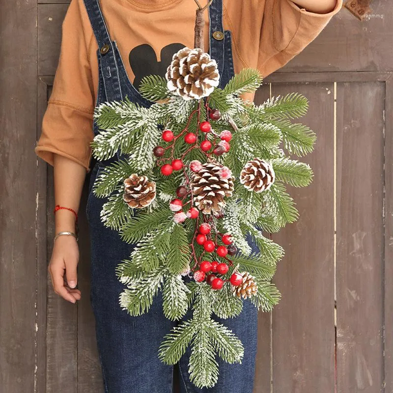 Juldekorationer 55 cm swag diy krans girland dekoration konstgjord tallkott hängande xmas dörrdekor väggprydnad