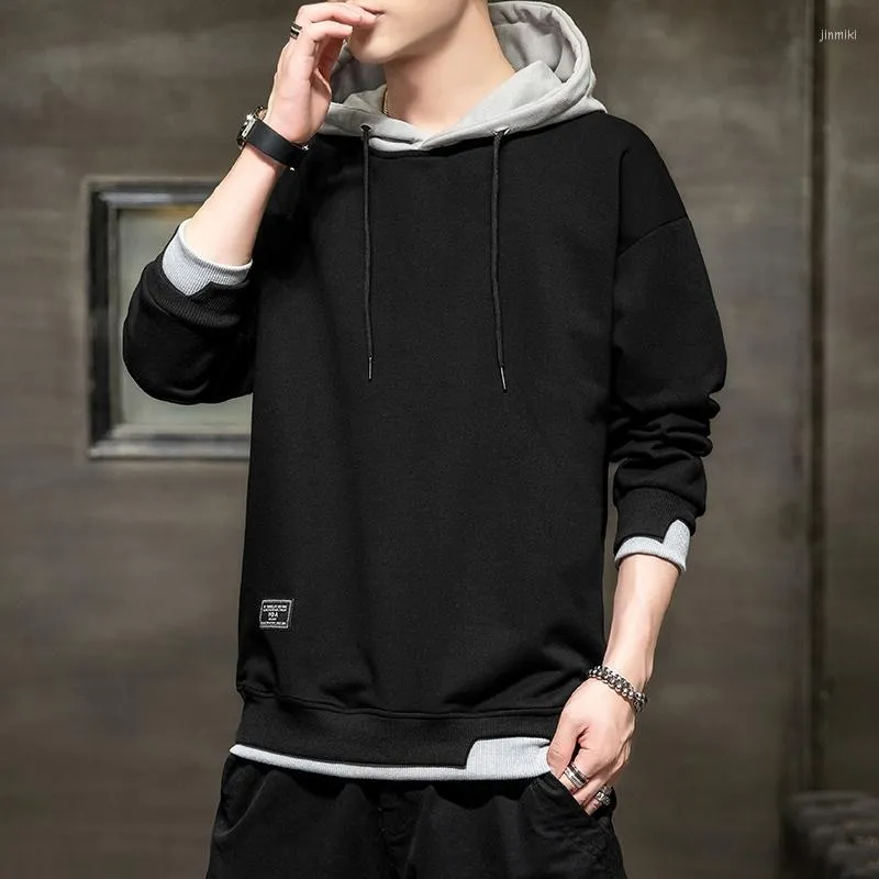 Herrtröjor 2022 Autumn Hole Harajuku Men Sweatshirts Solid Casual Hooded Korean Streetwear Overdized Hoodie Badge Pullover Top