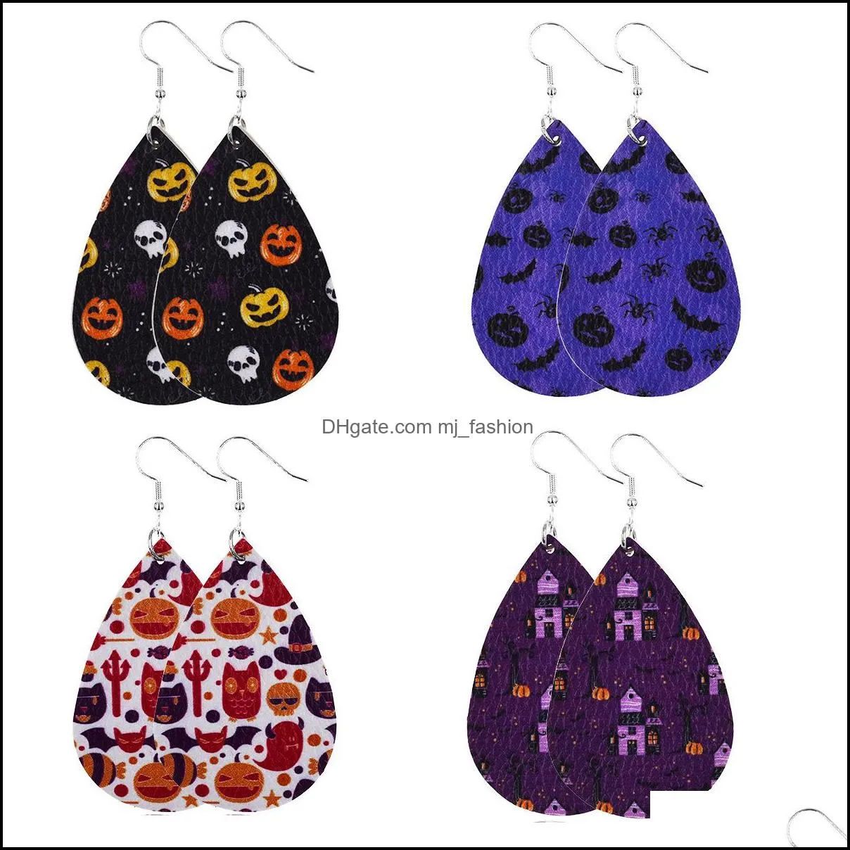 15 styles cute pumpkin print drop dangle earring women girls skull ghost leather earrings halloween jewelry