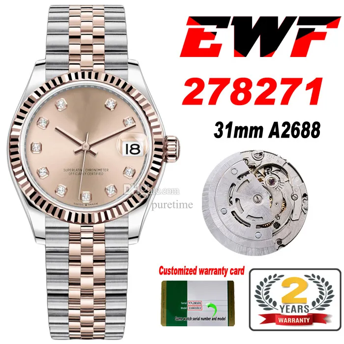 EWF 31mm 278271 ETA A2688 Orologio automatico da donna Two Tone Rose Gold Champagne Diamanti Quadrante JubileeBracciale in acciaio Super Edition Womens Same Series Card Puretime C3