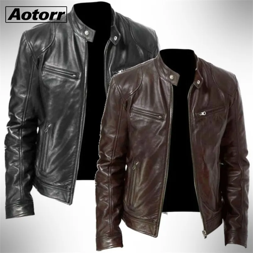 Jaqueta de moda faux masculina de couro masculino colar de slim fit stand pu masculino anti-vento de motocicleta diagonal zíper s Men 5xl 220913