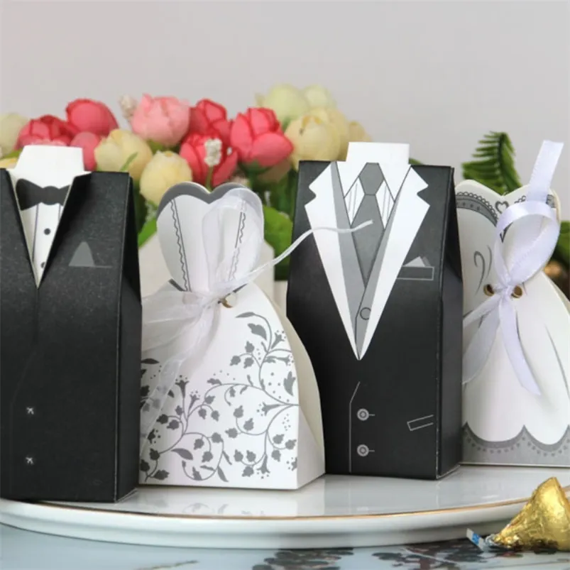 Gift Wrap 100pcs/lot The high-end European style Wedding candy box bride and groom Multi-style suits and dresses shape Gift Boxes 220913