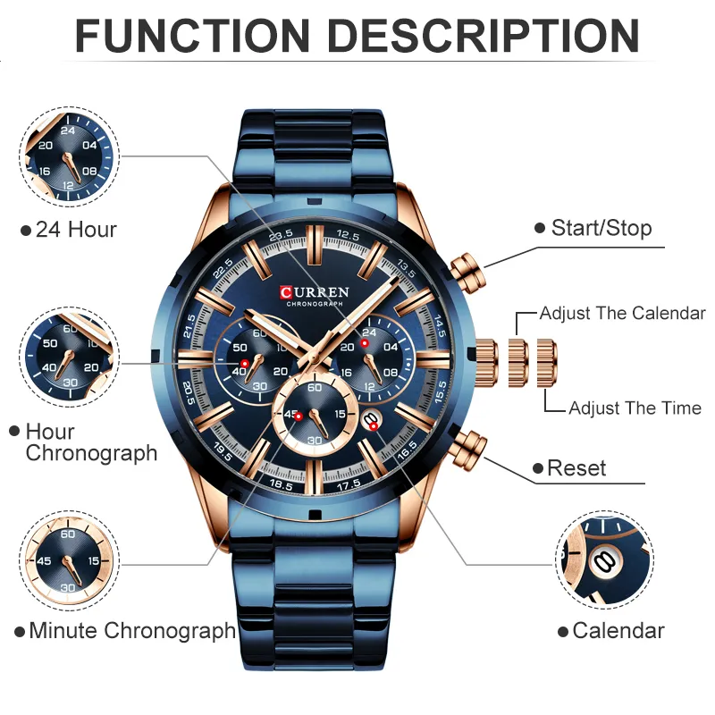 Curren Men Watch Top Brand Luxury Sports Quartz Mens Watch Tuple Steel Waterprostic Chronograph Men Relogio Masculino 220912 1 767 DHgate
