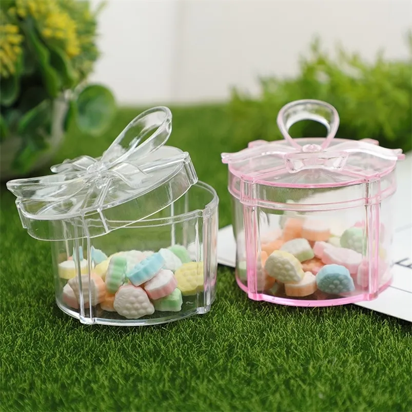 Emballage cadeau 12pcs boîte à bonbons transparente cylindrique créative avec couvercle à nœud boîte de paquet cadeau de fête de mariage pour fournitures d'anniversaire de douche de bébé 220913