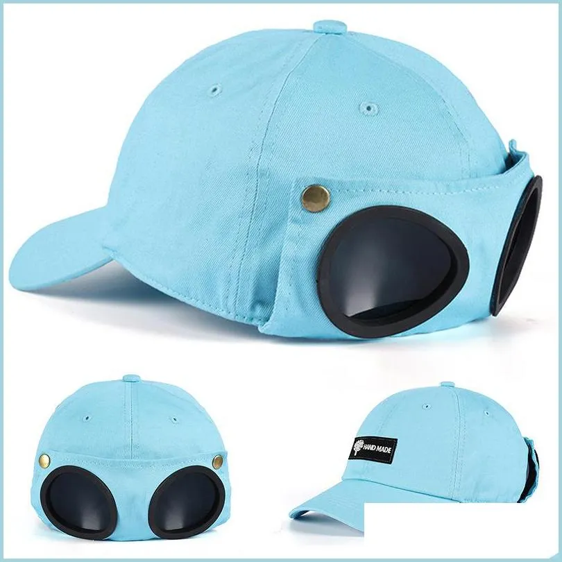 Berretti da baseball 4 colori 2021 nuovi simpatici occhiali da pilota coreani berretti da baseball cappello fresco creativo con cotone moda Snapback Hip-Hop C Lulubaby Dhgxc