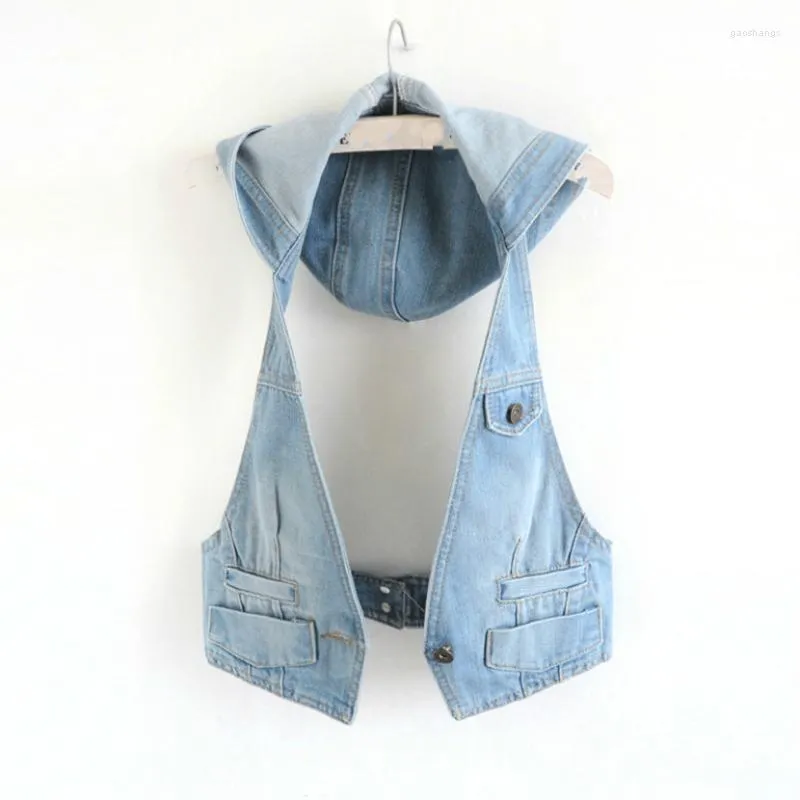 Femmes gilets printemps été à capuche Denim gilet 2022 femmes décontracté sans manches lavé jean vestes manteaux femme gilet grande taille 3XL