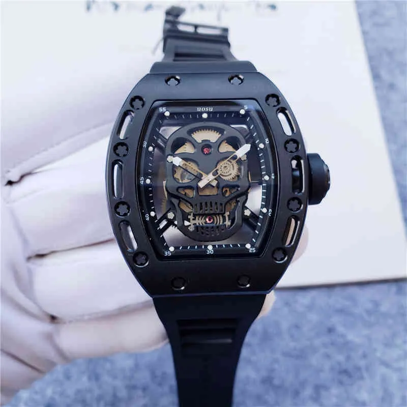 Richard's Mille Mens Mechanical Watch Automatyczny luksusowy wzór męskiej czaszki Silikonowa Bransoletka Es Wysokiej jakości AAA Milles Nowe zegarki nadgarstka