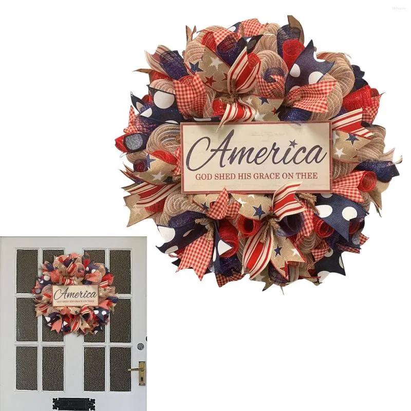 Dekorativa blommor 4 juli Frontdörrkrans Independence Day Wreaths For Spring Summer Patriotic Wall Art Party Decoration Farmhouse