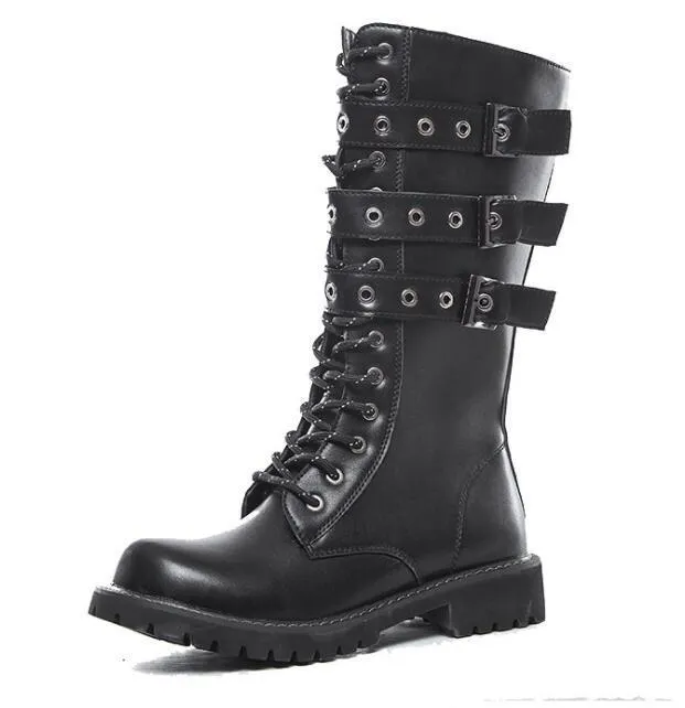 靴 Dark Aged Buckle Combat Boots Dark Aged Buckle Combat Boots Black Combat Boots For Men