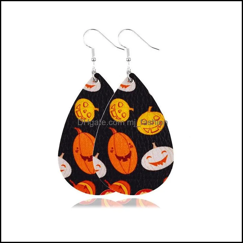 15 styles cute pumpkin print drop dangle earring women girls skull ghost leather earrings halloween jewelry