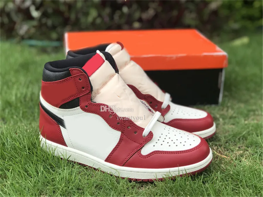 Authentic 1 High OG Shoes Lost Found Chicago Varsity Red Black Sail Muslin Hombres Mujeres Zapatillas deportivas Con caja original y recibo de factura de estilo vintage US4-13