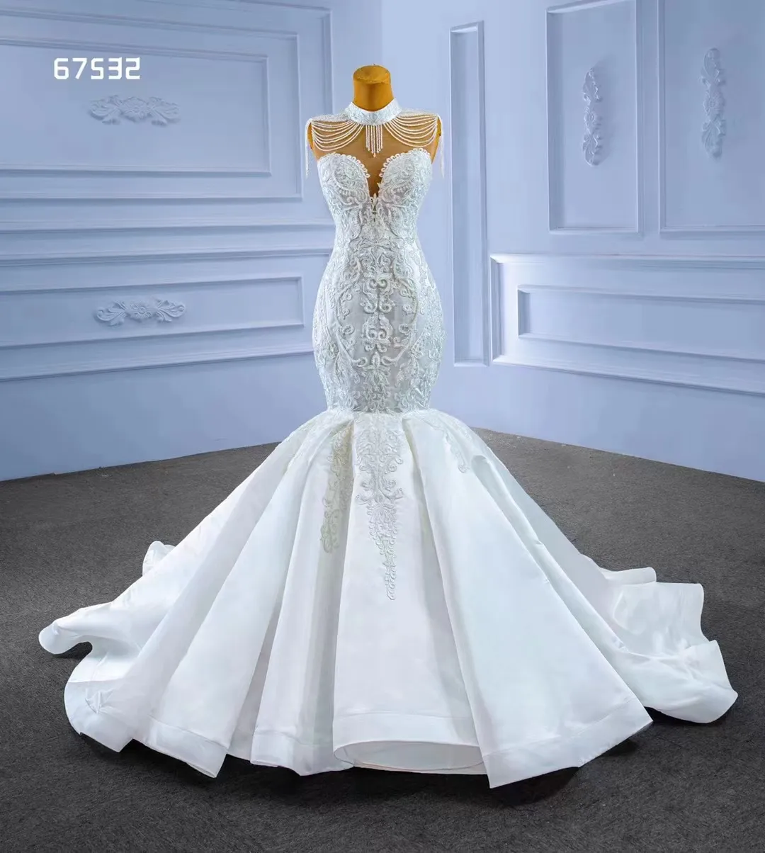Charming High Neck Expensive Mermaid Wedding Dresses With Embroidered