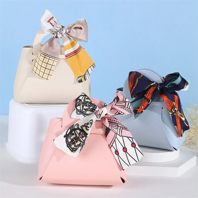 Emballage cadeau mélange couleurs sac cadeau en cuir faveurs de mariage boîte à bonbons Eid Mubarak Portable bonbons cadeau petite boîte panier bijoux emballage sacs 220913