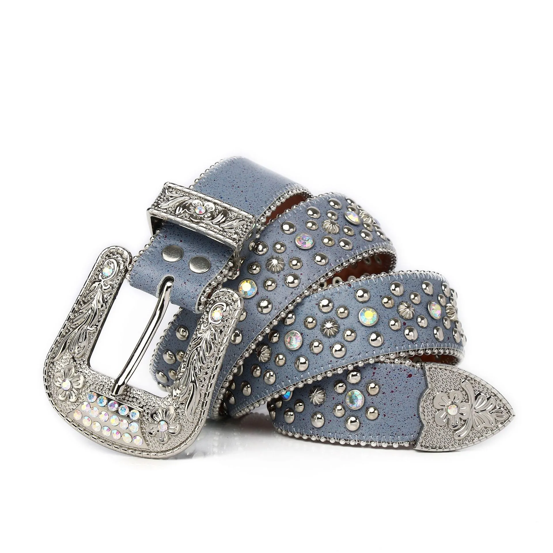 Cintura con diamanti alla moda Cintura con borchie di cristallo Cintura con strass di lusso in pelle PU da cowboy occidentale