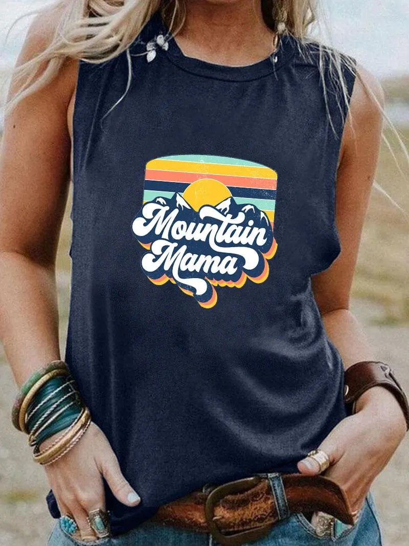 T-shirts femme montagne MaMa arrivée fête des mères t-shirt sans manches femmes drôle été décontracté haut cadeau pour maman anniversaire