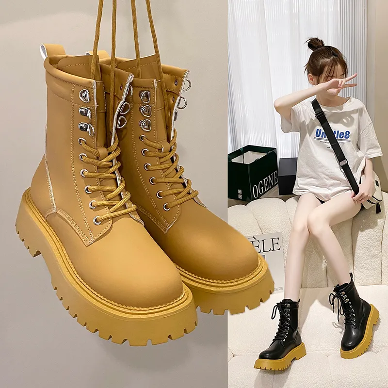 2022 New Ankle Boots Soft Women Winter Martin woman 2022 casual stretch fabric socks fashion Ladies Lace-Up Shoes Keep Warm Platform Zipper