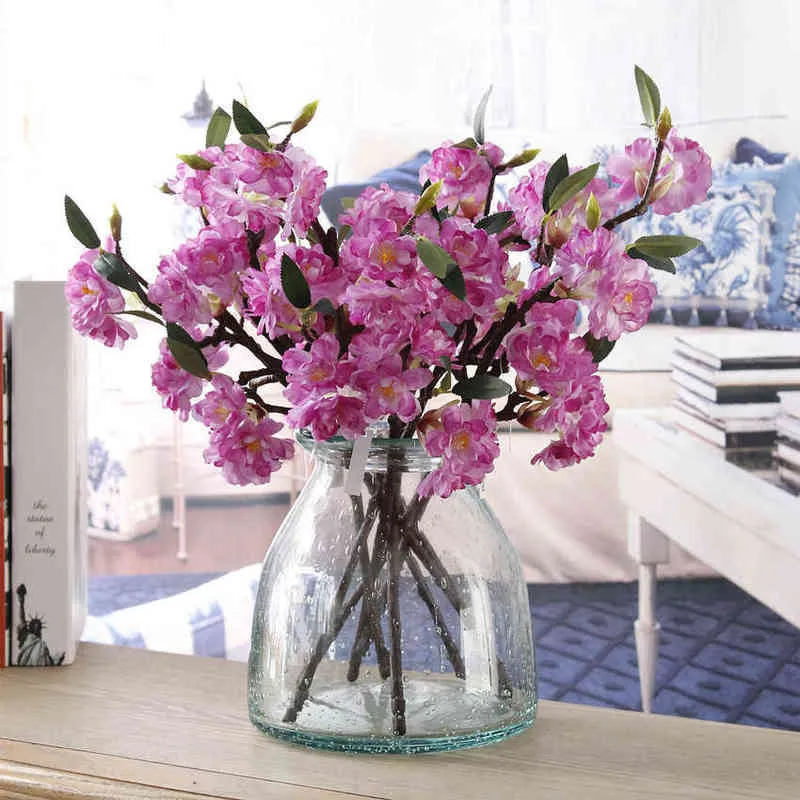 Faux bloemen groen nieuwe kunstmatige bloem kersen bloesems sakura real touch nep bloemen boeket voor bruiloft decoratie bloemen home garen decor j220906