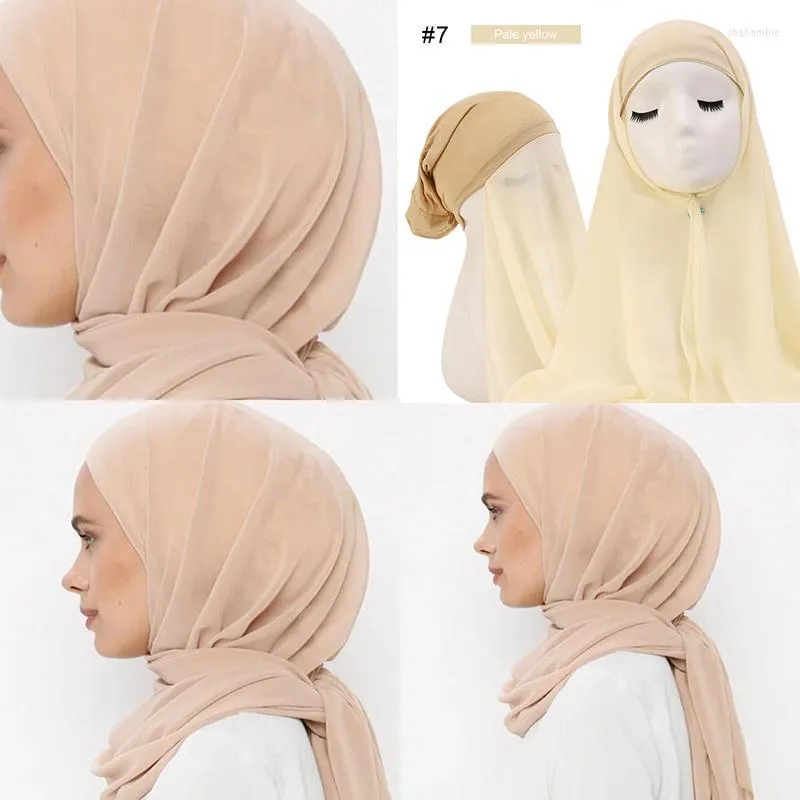 Etnische kleding Ramadan Instant Hijab zware chiffon jersey voor vrouwen sluier moslim mode islam cap sjaalhoofdscarfethnic