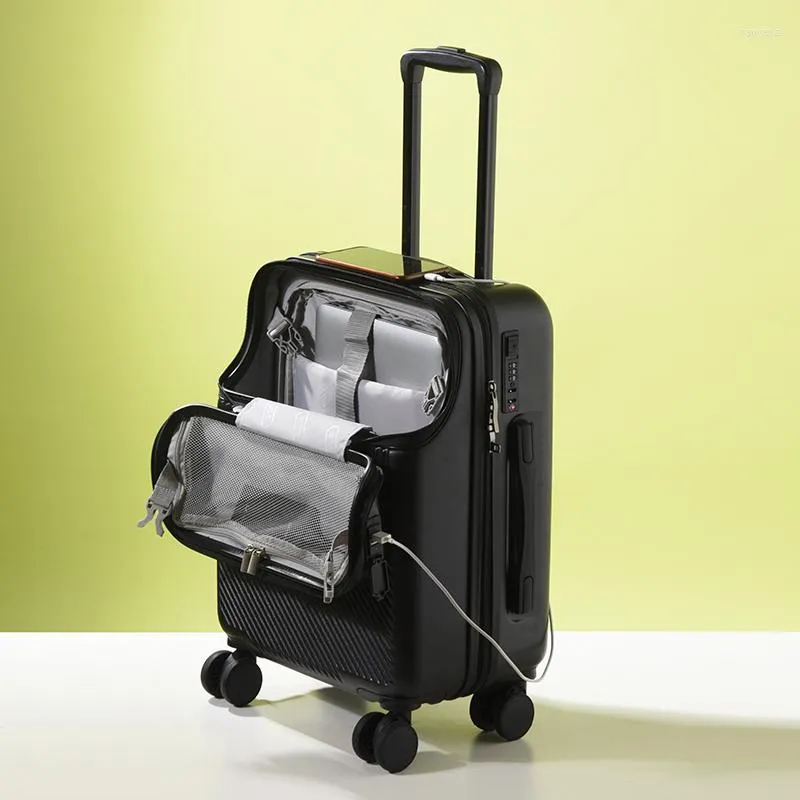 Designer Suitcases 20/22/24/26 Inch Suitcase Front Lock Boarding CaseOpening Design Trolley Travel Luggage Multi-functional Universal Password