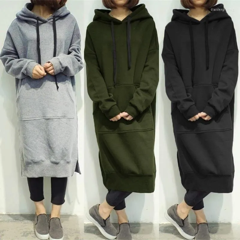 Sudaderas con capucha para mujer, vestido largo de otoño, informal, con bolsillo, de talla grande, con capucha para mujer, sudadera Harakuju con manga y dobladillo dividido para mujer