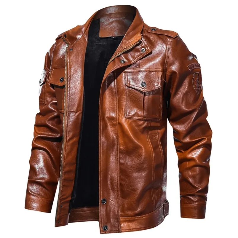 Cuir pour hommes Faux cuir hommes automne et hiver à manches longues veste en cuir de couleur unie grande taille M-5XLpu revers multi-poches manteau de moto 220913