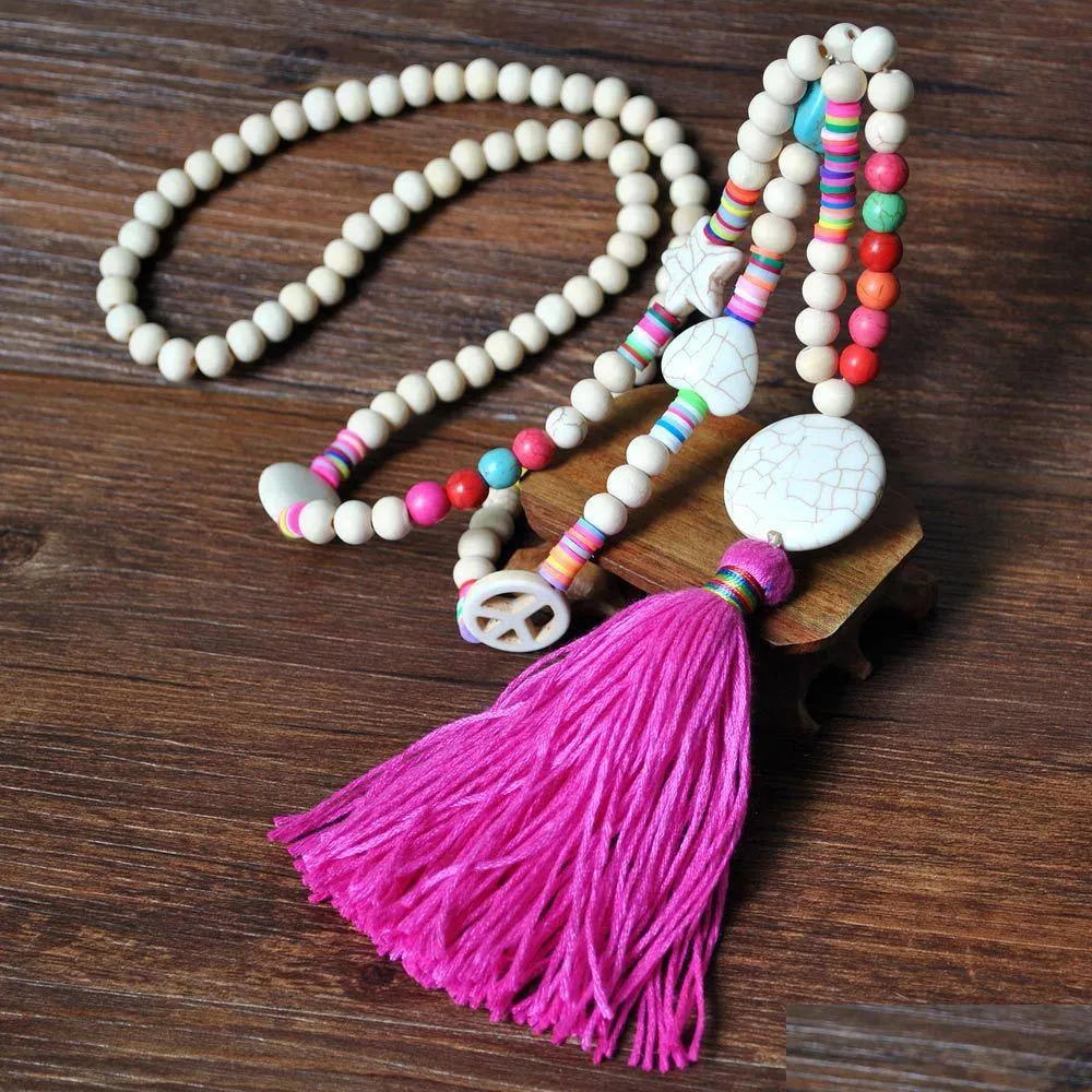 Pendant Necklaces Womens Fashion Long Chain Colorf Wood Beads Tassel Necklace Heart Cross Star Lovely Diy Jewelry Drop D Dhseller2010 Dhavs