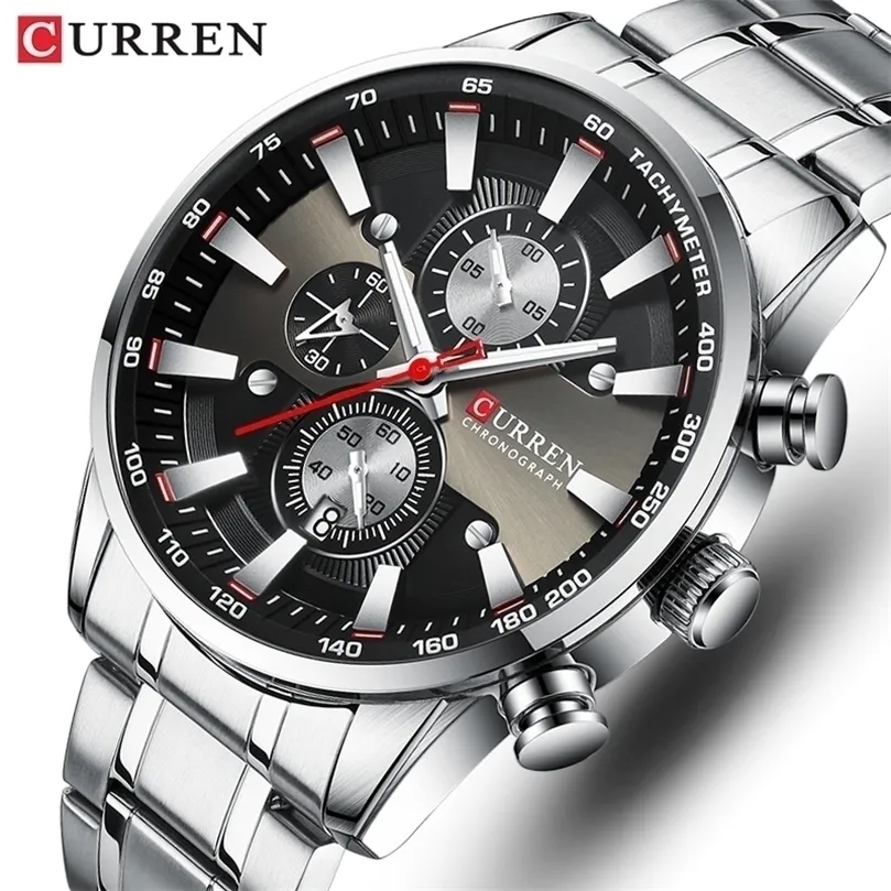 Wristwatches CURREN Watches Men Top Luxury Brand Big Military Sport Watch Mens Stainless Steel Waterproof Chronograph Wristwatch Male Clock 220912