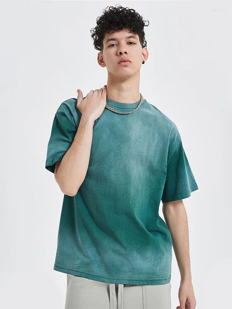 T-shirt da uomo HOUZHOU T-shirt a maniche corte verde T-shirt da uomo in cotone vintage blu T-shirt da uomo in cotone da uomo Harajuku Streetwear Tie Dye