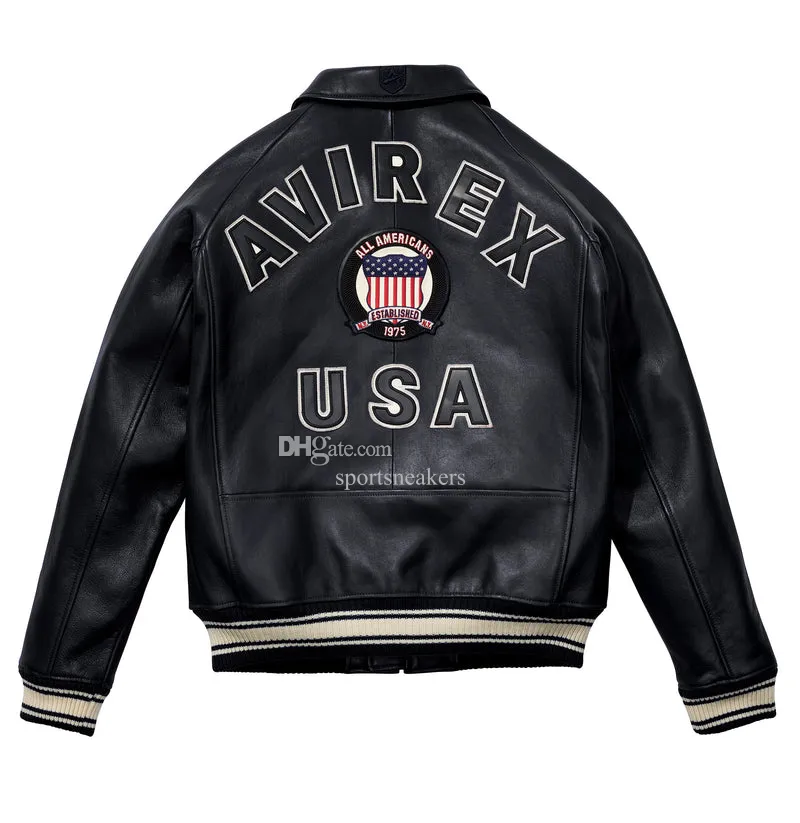 Bomber sportivo AVIREX-USA in vera pelle del 1975, giacca in pelle di pecora spessa bianca