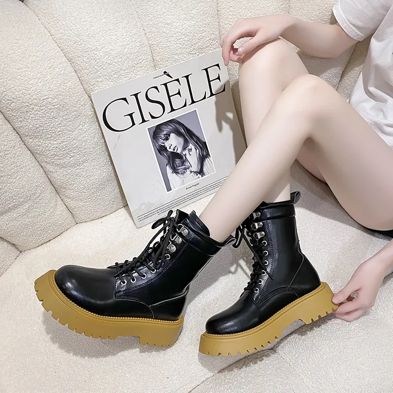 2022 New Ankle Boots Soft Women Winter Martin woman 2022 casual stretch fabric socks fashion Ladies Lace-Up Shoes Keep Warm Platform Zipper