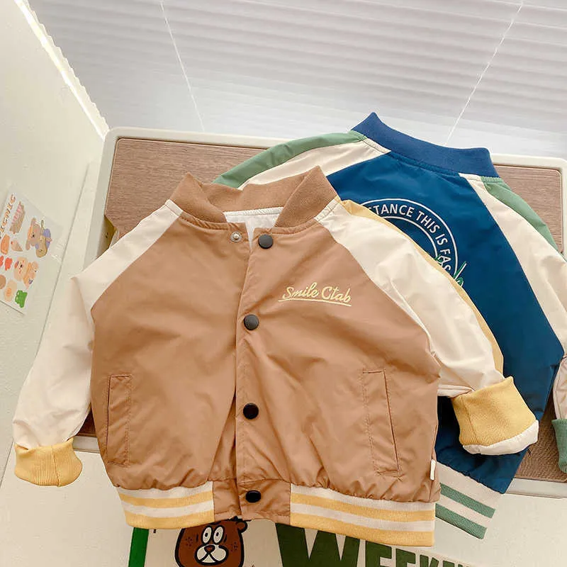 Giacca da baseball fresca per bambini, vestiti autunnali, giacca da ragazzo con alfabeto coreano, giacca a maniche lunghe