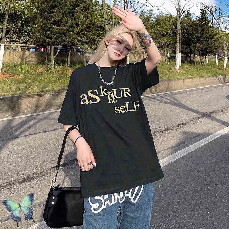 メンズTシャツAskyurSelf Tシャツ3Dフォームレターアース22SSメンズレディースTシャツT220909