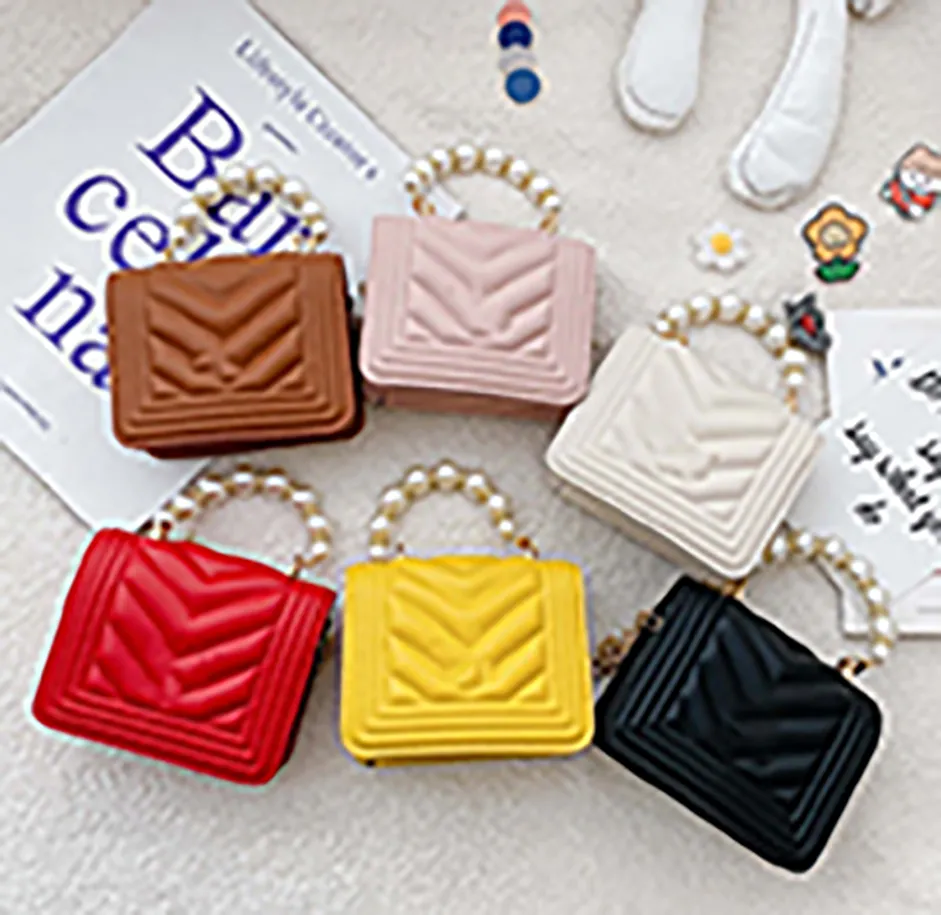 chain Fashion Girls pearl handbag kids Metal buckles bags children Flip PU Leather one shoulder bag Lady Mini purese A5192