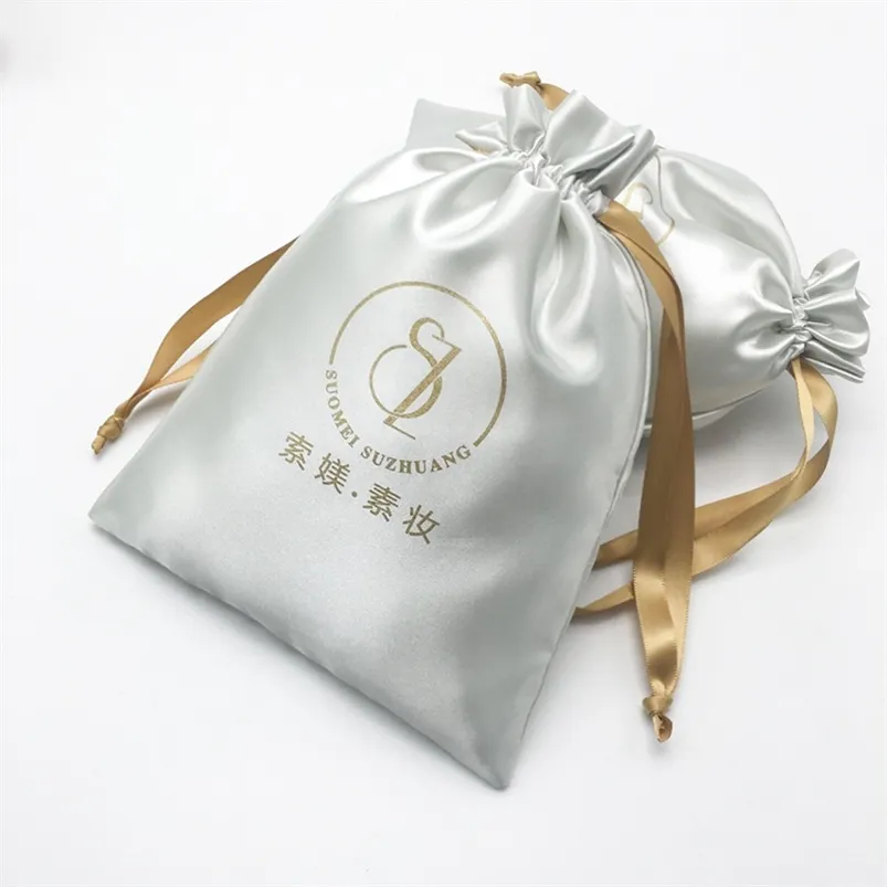 Gift Wrap 50pcs/lot Satin Drawstring Bag Gift Packaging Wedding Jewelry Cosmetic Cute Cellphone Storage Pouch Customize Size 220913