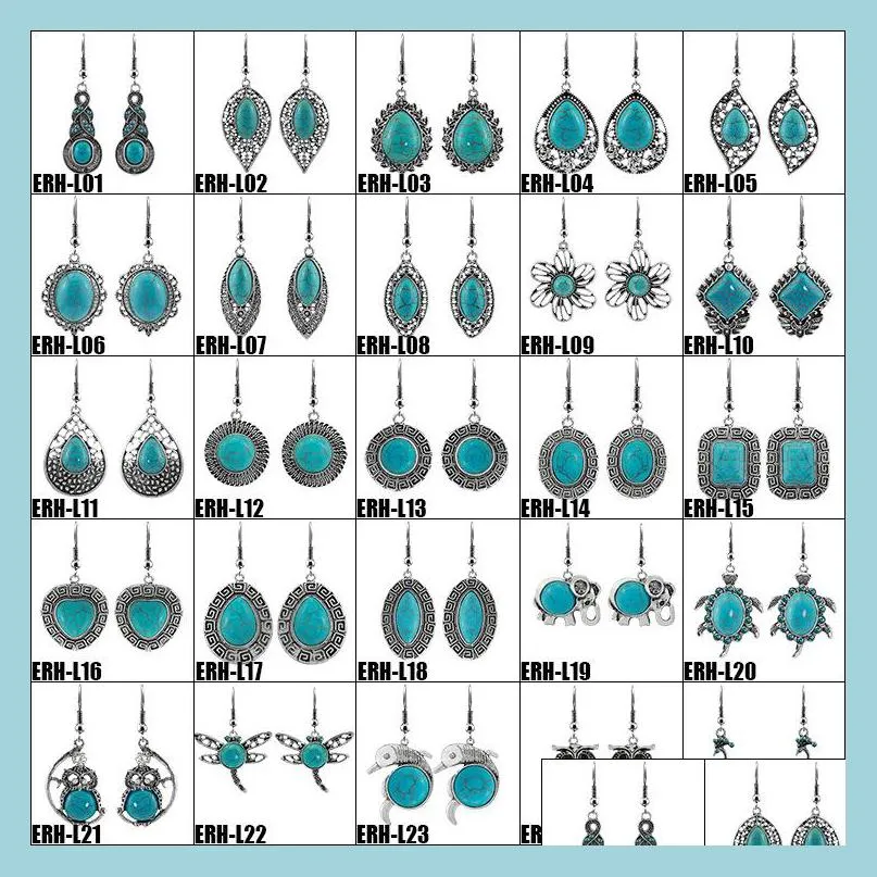 Stud 32 Styles Bohemia Jewelry Earrings Retro Statement Turquoise Drop Dangle Gifts For Women Girls Delivery 2021 Lulubaby Dh5Qg