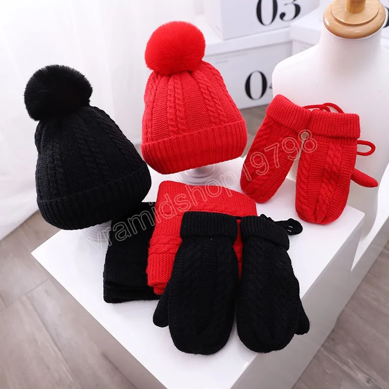 3 pièces hiver bébé chapeau écharpe gants ensemble doublure en peluche chaud enfants bonnet cou plus chaud neige en plein air enfants casquettes pour filles garçons 1-5Y