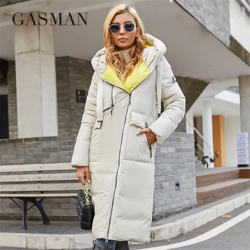 Women's Down Parkas GASMAN down jacket Fashion high street Long Big pocket Women coat Contrast brand warm quilted coats parka 21339 220913