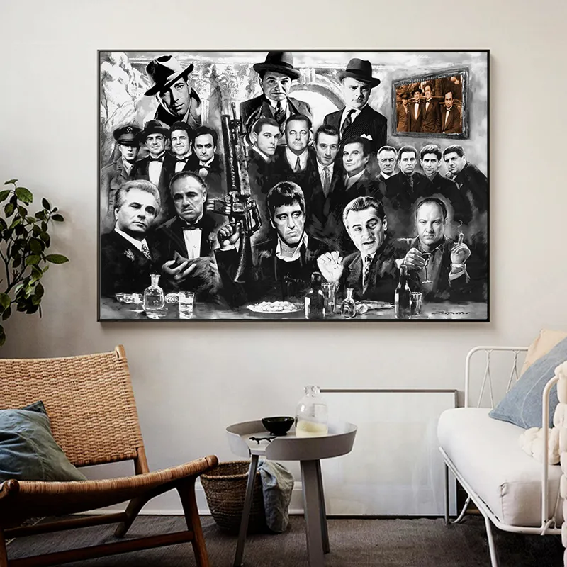 Leinwand Malerei Gangster Godfather Goodfellas Filmplakate und Drucke Wandkunst Bild für Wohnzimmer Wohnheimdekor Cuadros kein Rahmen