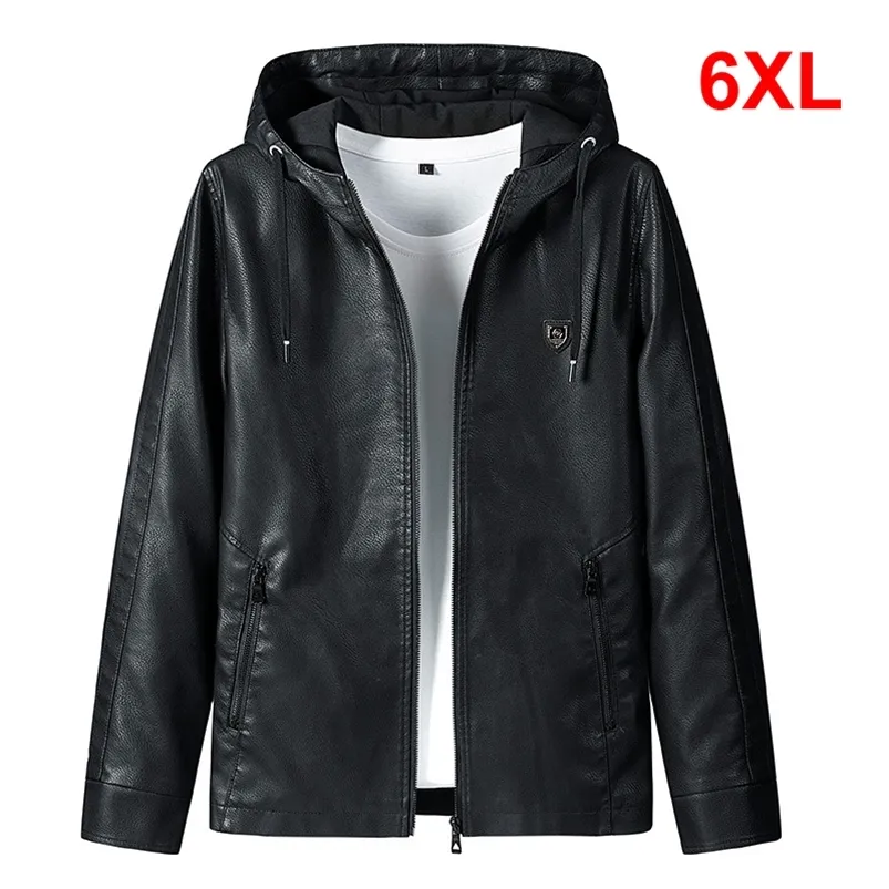 Men's Leather Faux Leather Autumn Winter PU Jacket Men Fashion Casual Leather Jackets Hooded Coat Travel Outdoor Outerwear Male Plus Size 6XL HB011 220913