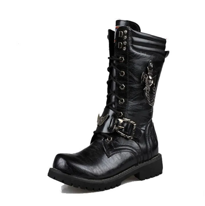 靴 Dark Aged Buckle Combat Boots Dark Aged Buckle Combat Boots Black combat boots with mixed
